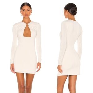 CAMILA Coelho Amelie Cutout Long Sleeve Mini Dress in Ivory with Ring Detail